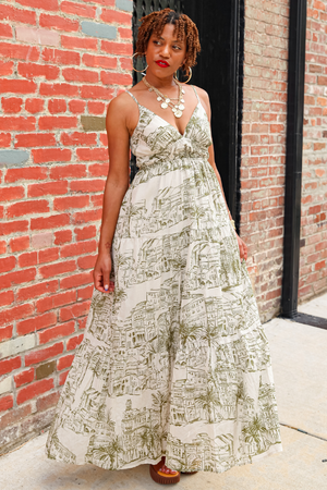 Santorini Olive Sketch Maxi Dress