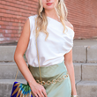 Load image into Gallery viewer, Christina Satin Shoulder Top- Ivory

