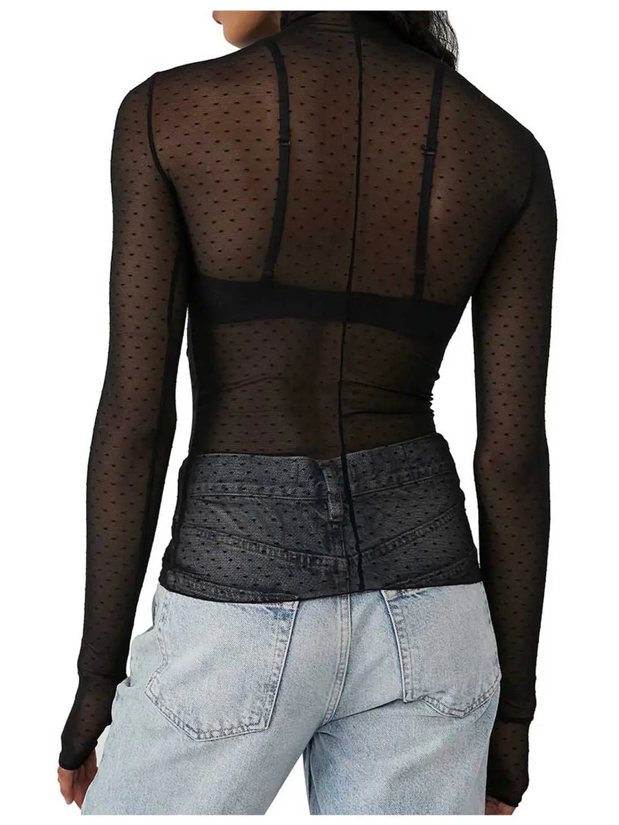 Lainey PolkaDot Mesh Top Black