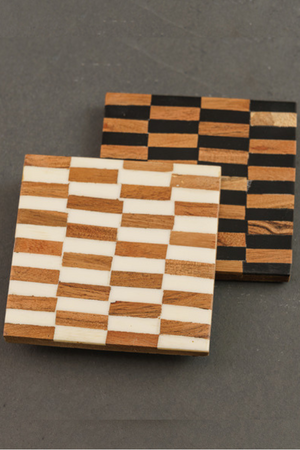 Striped Wood Coaster - Set of 4
