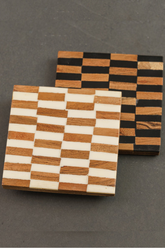 Striped Wood Coaster - Set of 4