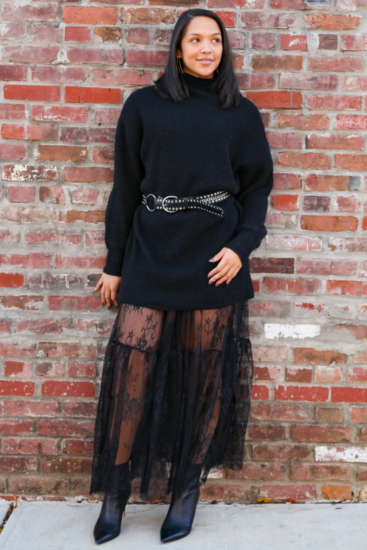 Blaire Lace Midi Skirt - Black