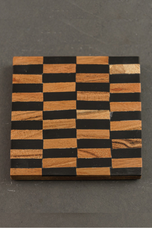 Checkered Wood Coasters - Set of 4