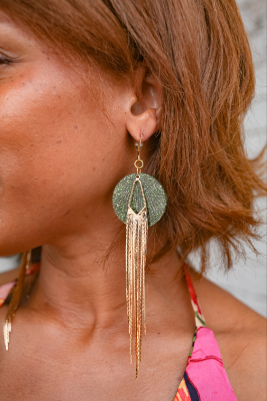 18K Gold Shimmy Shakin' Fringe Earrings - Emerald
