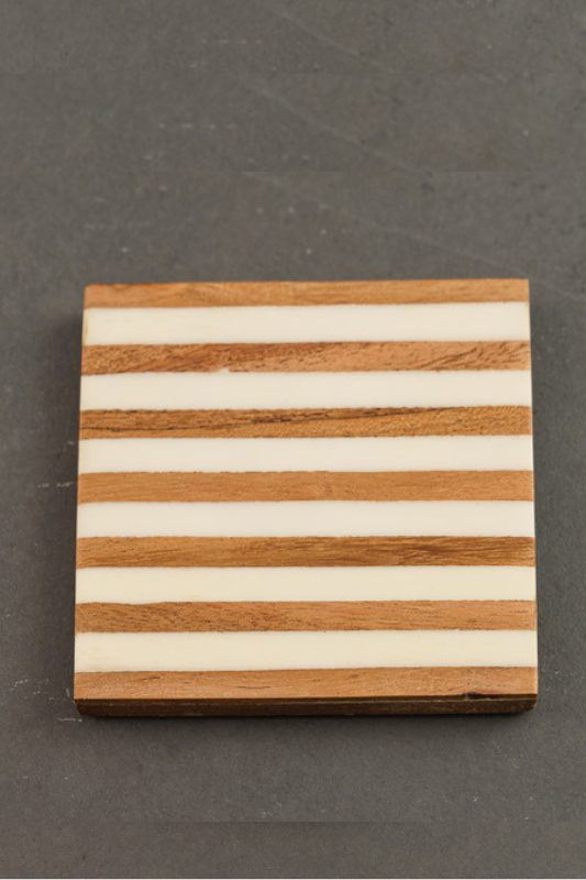 Striped Wood Coaster - Set of 4
