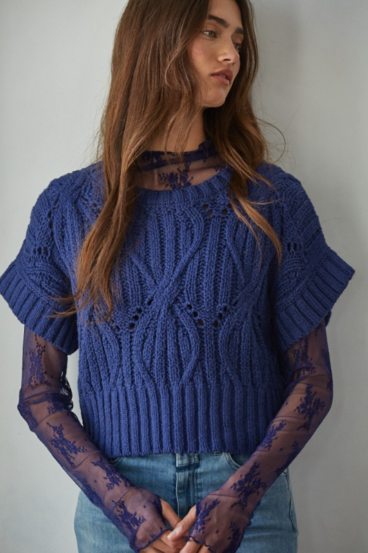 Elise Crochet Sweater Navy