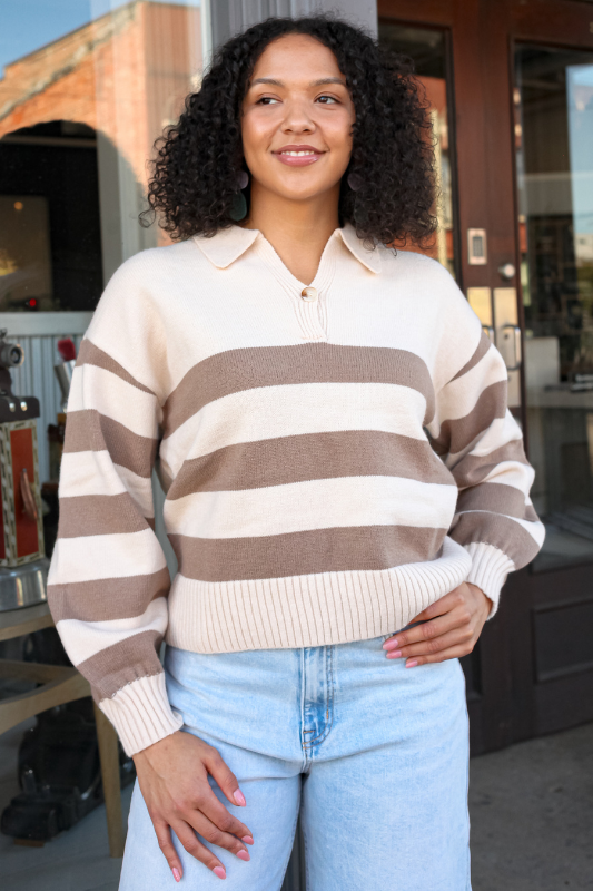 Dakota Striped Sweater - Taupe
