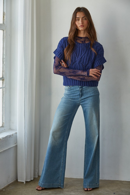 Elise Crochet Sweater Navy