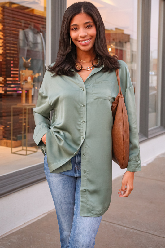 Gracie Shirt Dress - Sage