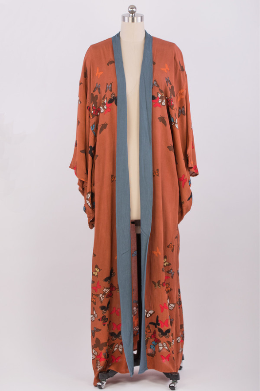 Butterfly Kisses Kimono Rust