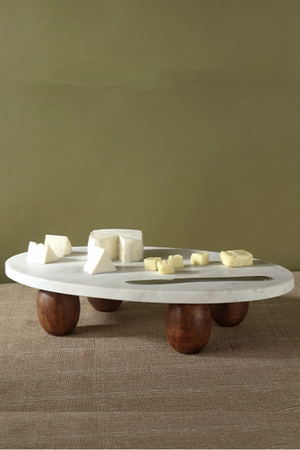Marble Cake Stand with Wooden Feet