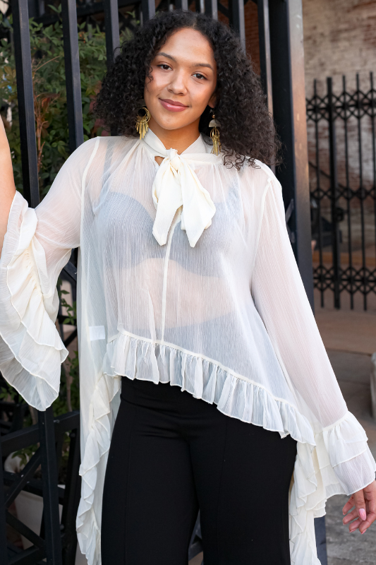 Lucia Knit Ruffle Top - Apricot