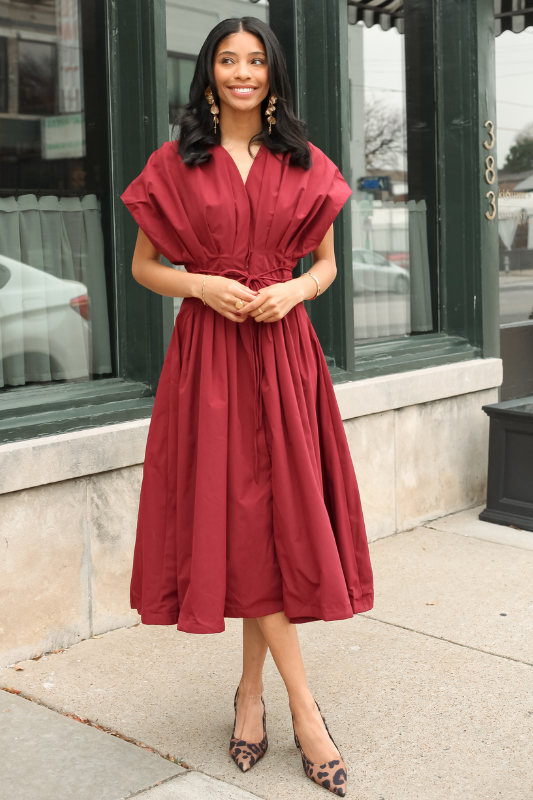 Zana Midi Dress- Burgundy