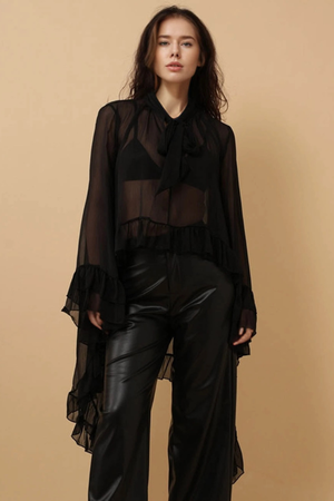 Lucia Knit Ruffle Top - Black