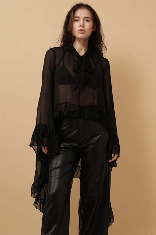 Lucia Knit Ruffle Top - Black