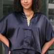 Load image into Gallery viewer, Sylvie Satin Top- Navy
