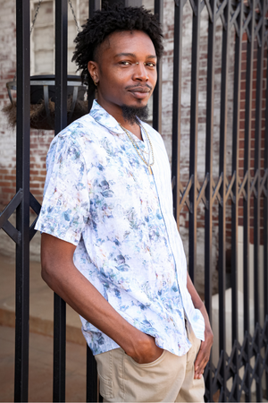 Split Blue Floral Linen Shirt