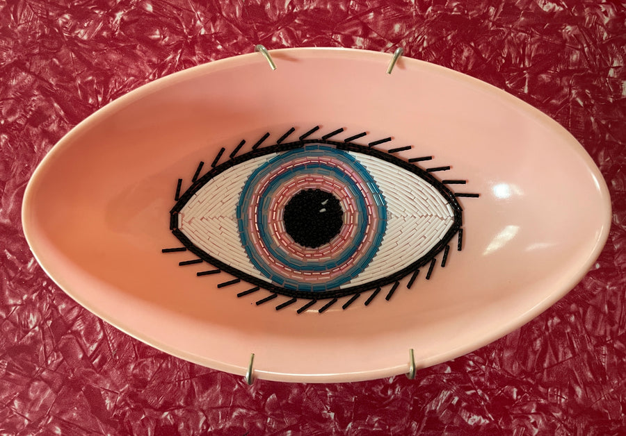 "Eyeplate Bowl (pink w/ blue target)" By Mary Jo