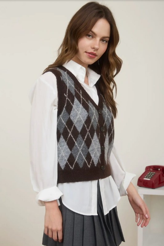 Twiggy Argyle Vest