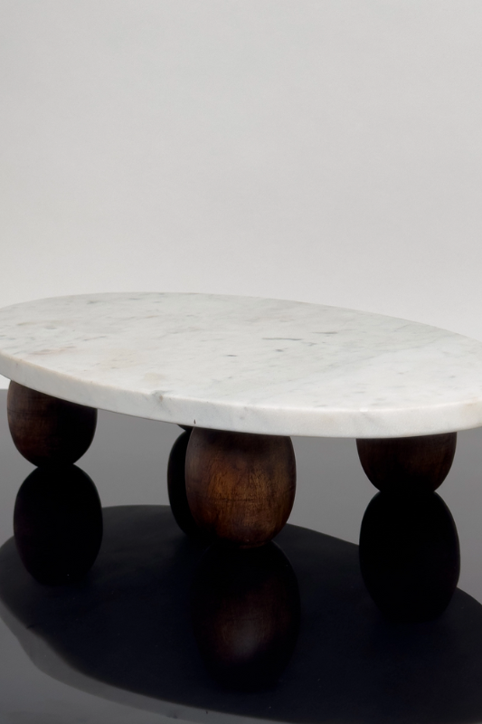Marble Cake Stand with Wooden Feet