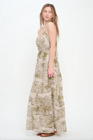 Santorini Olive Sketch Maxi Dress