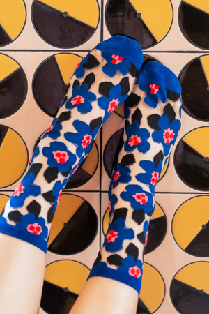 Bold Blue Floral Sheer Socks