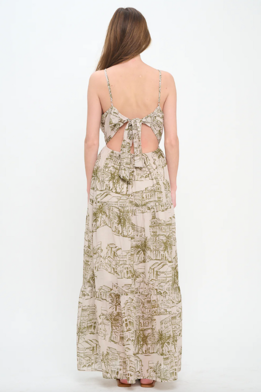 Santorini Olive Sketch Maxi Dress