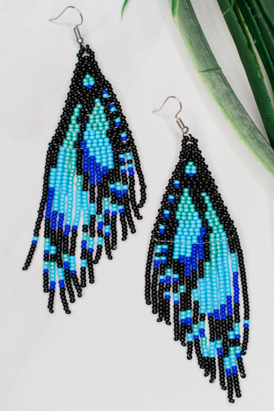 Turquoise Butterfly Wing Fringe Earrings