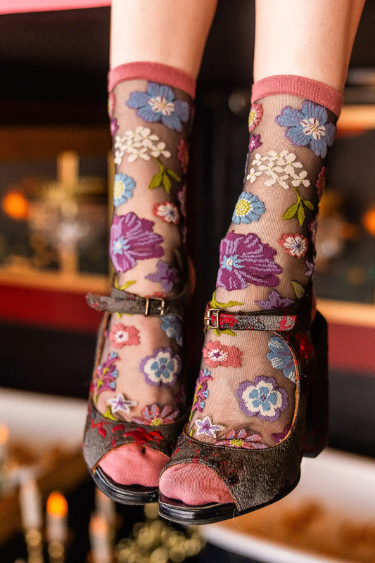 Dark Florals Sheer Socks