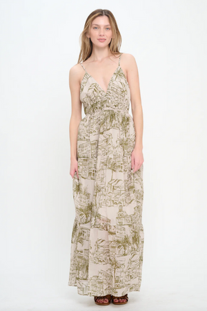 Santorini Olive Sketch Maxi Dress