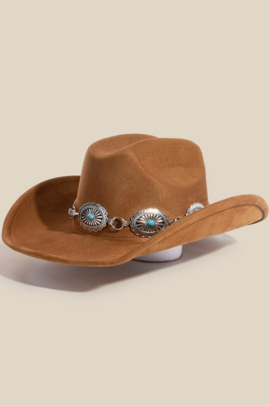 Turquoise Concho Cowboy Hat - Brown