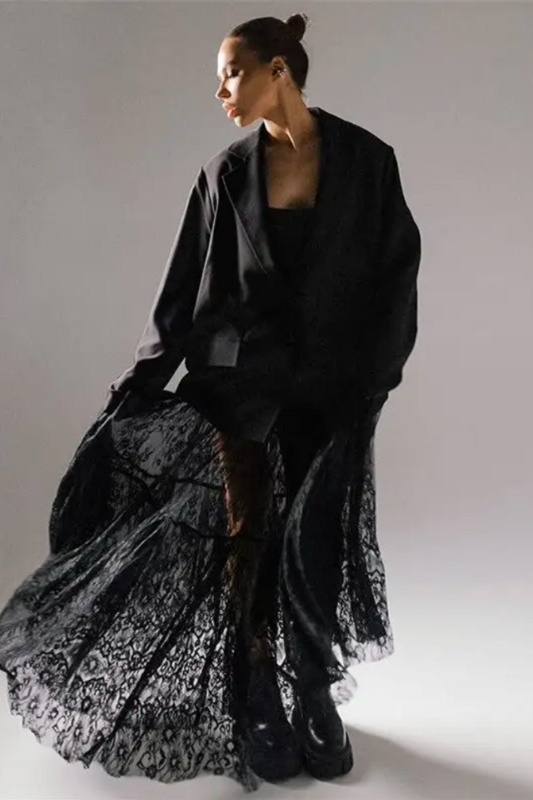 Blaire Lace Midi Skirt - Black