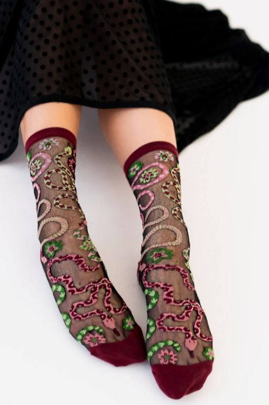 Serpentine Floral Sheer Socks
