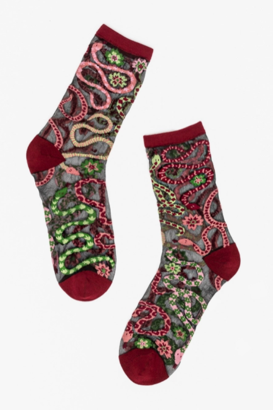 Serpentine Floral Sheer Socks