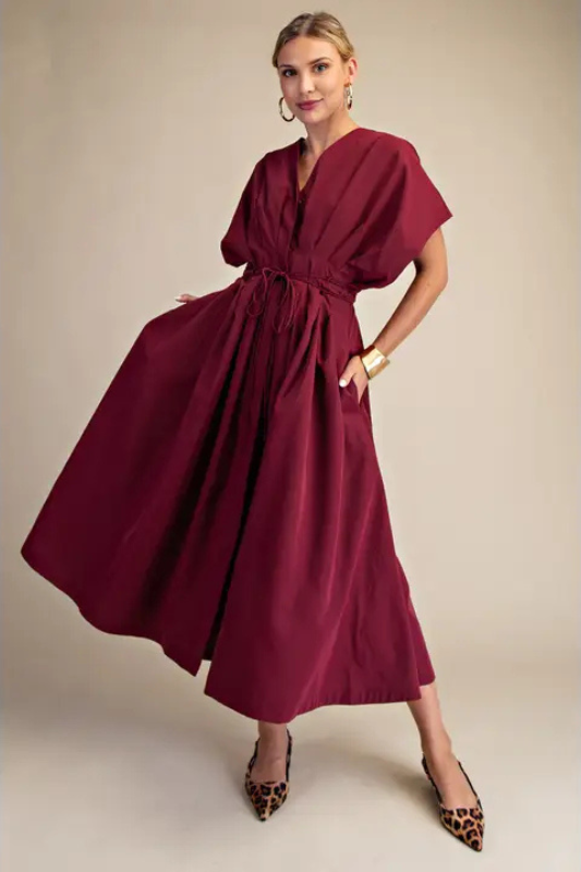 Zana Midi Dress- Burgundy