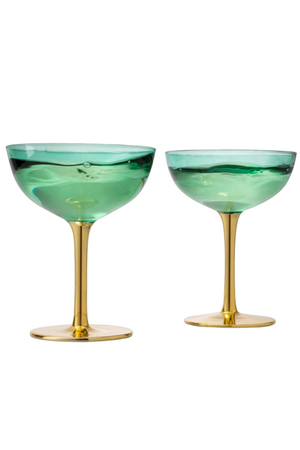 Art Deco Coupe Glasses - Green