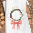 Load image into Gallery viewer, Pink Bow Wreath Tea Towel
