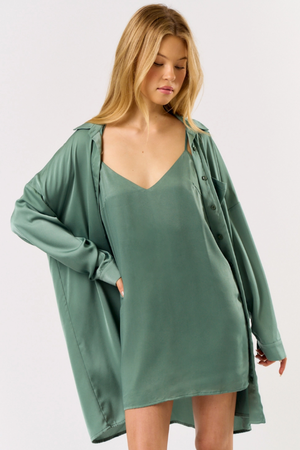 Gracie Shirt Dress - Sage