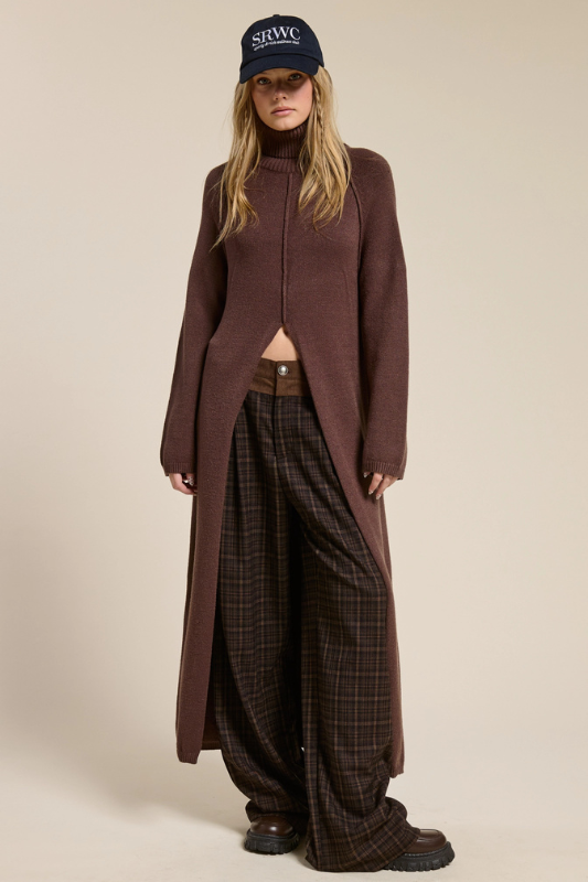 Logan Slit Sweater- Brown