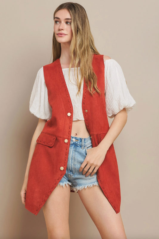 Flint Suede Vest - Rust