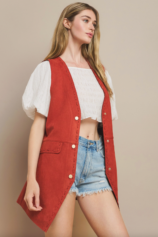 Flint Suede Vest - Rust