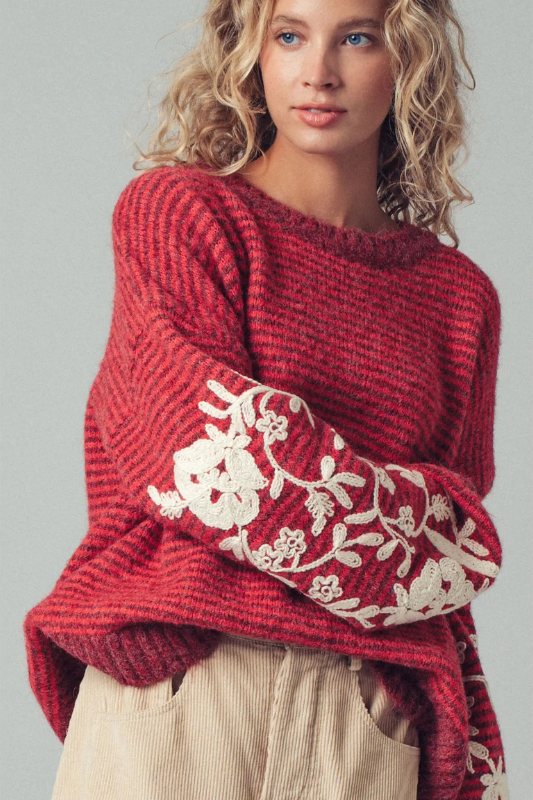 Tylen Embroidered Sweater - Red