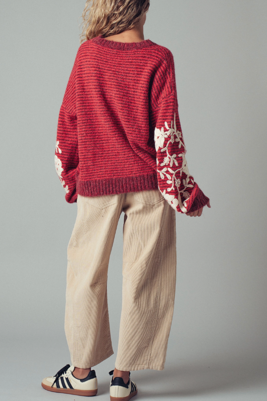 Tylen Embroidered Sweater - Red