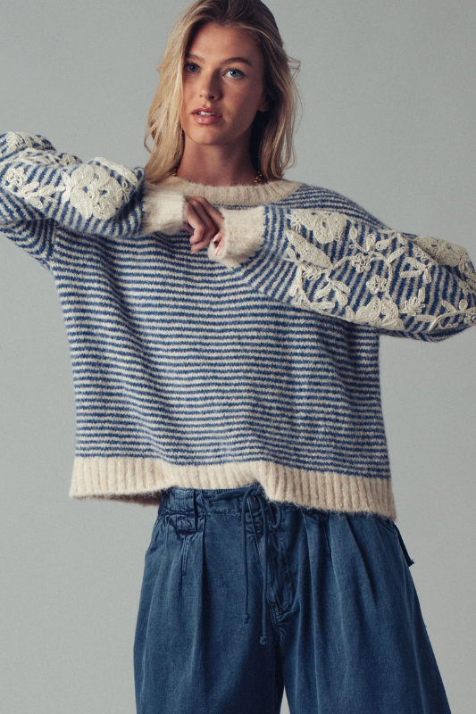 Tylen Embroidered Sweater - Blue