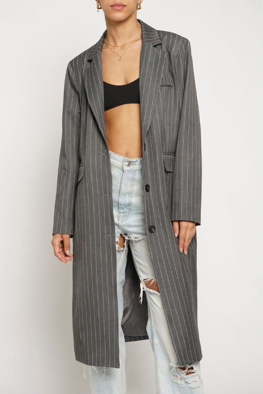 Sloan Pinstriped Long Coat