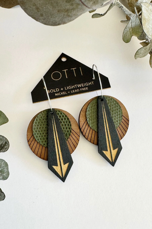 Birch Earrings: Arrow Walnut Olive