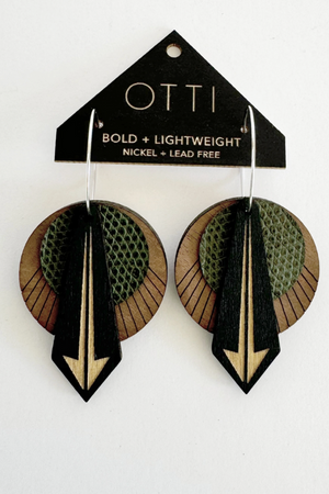 Birch Earrings: Arrow Walnut Olive