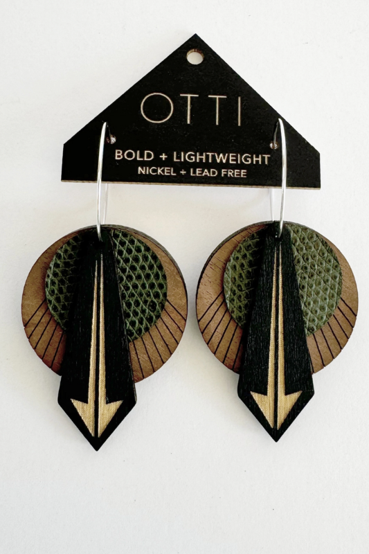 Birch Earrings: Arrow Walnut Olive