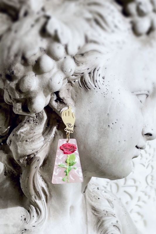 Mystical Hand & Victorian Rose Earrings