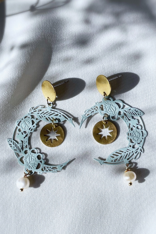 Moon and Star Dangle Earrings